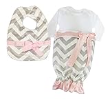 Caught Ya Lookin' Baby Bib Gift Set, Grey and White Chevron with Hot Pink Ribbon by Caught Ya Lookin