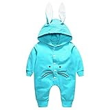 Bestjpshop 子供服　ベビー服　　長袖 　可愛い　大きな耳のウサギ　幼児　赤ちゃん　新生児パジャマ　ロンパース　カバーオール　出産祝い/プレゼント　春秋　フード付き　ライトブルー