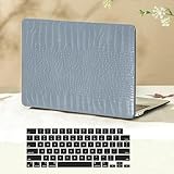 MonsDirectケース MacBook Pro 13インチ 2025-2016年リリース M2 M1 A2338 A2251 A2289 A2159 A1989 A1708 A1706に対応 クロコダイルプリント ワニ皮 PUレザー ハードシェルケース&キーボードカバー、ブルー