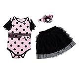 TOOGOO ( R )新しいファッション赤ちゃん服セットベビー女の子セットロンパース+チュチュスカート+ヘアバンド新生児Bebe春夏clothes-pink withブラックドット、3 m