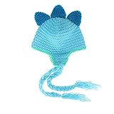 GEMVIE ベビー ニット ハット 可愛い 耳あて ボンボン ニットキャップ 女の子 男の子 赤ちゃん 子供 冬 帽子 動物 恐竜 ひも付き 暖かい ブルー