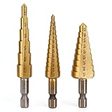 HSS 螺旋ステップドリル タケノコ　円軸3本セット 鉄工 金工電動ドリル用 穴開けドリルビット UK規格表示（3/16"-1/2"、1/8"-1/2"、1/4"-3/4"）