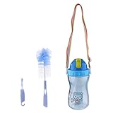 Prettyia 子供 幼児　漏れ防止 ウォーターボトル ストロー　マグボトル　 肩ストラップ付き + ブラシ