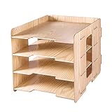 木製ファイルラック、マルチレイヤーデスクトップオーガナイザー、ファイル文書ソーターオーガナイザー、多機能ファイルオーガナイザー33x26.6x25cm,Woodcolor