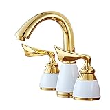 BiaoTeng 洗面台 蛇口 ３穴 蛇口 バスルーム トイレ 蛇口 アンティーク 洗面台 水栓 交換洗面台用の2つのハンドル3つの穴が付いている浴室の蛇口の真鍮,ゴールド