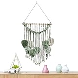 VIONNPPT Tapisserie murale en macramé - Motif feuilles - Décoration d'intérieur bohème - Décoration d'intérieur - Pour chambre à coucher, salon - Cadeau (vert + blanc)