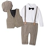 Bevalsa子供服 フォーマル スーツ ベビー ロンパース 長袖 ベスト 帽子 3点セット カバーオール 正装 赤ちゃん 男の子 結婚式 お宮参り