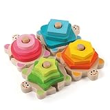 Babyモンテッソーリ教育木製ブロック幾何AssemblingおもちゃブロックカラフルTortoise Sortingボード4ピラー幼児用ギフト