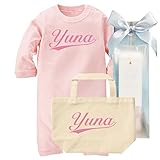 出産祝い 名入れ ギフトセット / 長袖 ロンパース & トートバッグ [GP202] 80cm [Rom]ライトピンク×ピンクロゴ 出産祝い 誕生日 プレゼント おしゃれな 名前入り ギフト