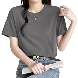[AOY] 【細見え×春に大活躍！】tシャツ レディース 半袖 レディース服 トップス カットソー ゆったり 着痩せ 無地 おしゃれ きれいめ きれいめ (M, ダークグレー)