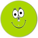 Rikki Knight RND-LSPS-127 Smiley Face Round - Single Toggle Light Switch Plate, Lime Green/Yellow [並
