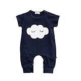エルフ ベビー(Fairy Baby)ベビー服 ロンパースカバーオール 半袖 夏 可愛い雲柄 紺色 サイズ：90