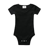 Owliviaオーガニックコットン赤ちゃん男の子女の子Vネックボディスーツ、ショートスリーブ(サイズ0 – 18月 カラー: ブラック