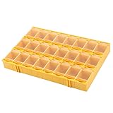 uxcell　電子部品ケース　収納ケース　ボックス　24分割り　プラスチック製　クリア　イエロー