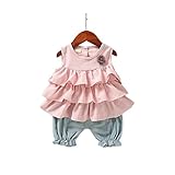 夏ベイビー服セット ノースリーブトップス Pojour ガールズＴシャツ+パンツ かわいい2セット 子供ギフト 通気 綿　80cm ピンク