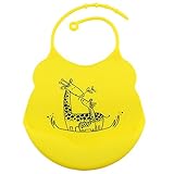 Tovadoo ベビー 食事用エプロン シリコーン製 防水 水洗い簡単 バンド調整可 黄色い麒麟柄 親子 キュート 出産祝い プレゼント 多色 20*19cm