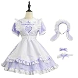 [Sharphon] メイドカフェー ライトパープル メイド服 フリル うさ耳 メイド 定番 衣装 フルセット 仮装 コスチューム 可愛い 男ウケ セクシー 大きいサイズ 大人 ハロウィン バレンタイン REI409