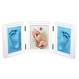 Yuena Care 赤ちゃん フォトフレーム 足形 手形 ベビー 手形フレーム 写真立て 無毒で安全 卓上壁掛兼用 フレーム ベビープリント手足型 ベビー記念品 キット 見開き三面タイプ 出産祝い 