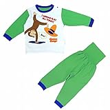 長袖パジャマ おさるのジョージ 腹巻付 寝間着 ニットキルト ホワイト-グリーン 95