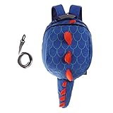 IPOTCH 子供　バックパック　迷子防止ひも　リード付き　リュックバッグ　可愛い　恐竜の形　バッグ　全４種 - 青