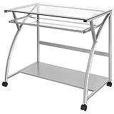 PCデスク デスク キャスター ガラス天板パソコンデスク シルバー