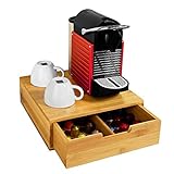 SoBuy FRG70-N 収納ボックス 引き出し付き ドルチェグスト 小物ケース 文房具収納 小物入れ 卓上収納 竹製 幅30×奥行30cm