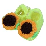 Yuelian 手編みベビーシューズ イエロー向日葵 ボタン靴ひも付き (蛍光黄色)