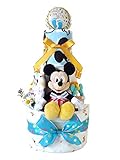 おむつケーキ ディズニー ミッキーマウス 新生児肌着セット＆ベビーグッズ付き 3段 男の子用 (パンパースMサイズ（24枚入り）)