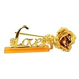 Bartram バラ 造花 24k 金箔 薔薇 LOVE デザイン 記念日 結婚祝い (ゴールデン）