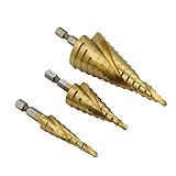 六角軸 スパイラル ステップ ドリル ( 鉄鋼用 ) 3本組セット チタン コーティング　ケース付　4-12mm 5段 4-20mm 9段 4-32mm 15段