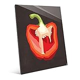 シンプルなSliced Red Pepperグラフィックアートのキッチンonブラック壁アートプリント 16x20 KIT0000124GLS16X20XXX