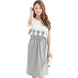 greenleafbaby マタニティ ワンピース 授乳口 半袖 猫刺繍 産前産後 体型カバー 春 夏 (ホワイト, Ｌ)