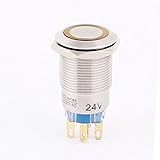 XDiscount　押しボタンスイッチ　プッシュスイッチ　切替スイッチ　LED 　イエローライト　DC 24V　ステンレス鋼素材