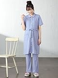 犬印本舗 fairy フェアリー マタニティ パジャマ 授乳しやすい カットソー 半袖 丸衿 ナイティ 産前 産後 妊婦服 入院 前開き セット商品 M～L ブルー