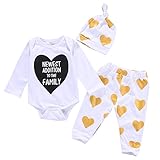 ベビー　子供服　長袖　ハート柄　ロンパース　ロングパンツ　帽子付き　3点セット　可愛い　赤ちゃん服　春秋冬用　出産祝い　普段着 (80)