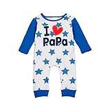 Famuka 赤ちゃん英字ロゴロンパース　ドット/星プリント長袖ベビー服　（ダークブルー１２-１８ヶ月）