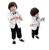 本格 フォーマルタキシードスーツ4点セット　 男の子スーツ ジェントルマン 　　発表会 　入学式 卒業式 (100サイズ, コート＋シャツ＋ロングパンツ ＋蝶ネクタイ)