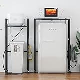 LunarLight ゴミ箱上ラック 幅40-60奥行34高さ90cm 多機能 幅伸縮可能 コンセント付き キッチンツールラック レンジ台 ゴミ箱収納 プリンター台 可動式棚板 無段階調節 S字フック付き 総耐荷重35kg 錆び防止 耐摩耗性 防水性 耐熱性機能（ブラック黒）