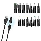 HUIKKJP 13in1 USB-DC 電源ケーブル 5.5×2.1mm 変換プラグ付 ソーラー充電器・扇風機・ルーター等汎用電源コード