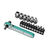 KISENG 1/4インチラチェットレンチ ドライバーソケットレンチ 10個スクリュードライバビット/6個ソケット