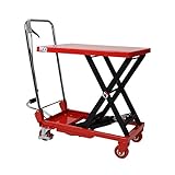 油圧式リフトテーブル 赤 折りたたみ 耐荷重約150kg キャスター付き ノーパンクタイヤ 台車 昇降台 油圧リフト 油圧台車 テーブルリフト テーブルリフター リフティングテーブル ハンドテーブルリ