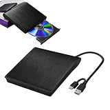 外付けDVDドライブ 高速読取・書込対応 8X DVD & 24X CD バスパワー給電 USB 2.0/3.0 & Type-C両対応 光学ドライブ コンパクト設計 (ブラック)