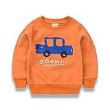 PANCY 子供服 春秋 長袖 Tシャツ キッズ トレーナー 丸い襟 男の子 女の子 カー プリント 2色(オレンジ,90cm)