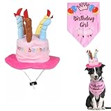 Kingsie 犬 誕生日帽子 バンダナ 2個セット 可愛い ろうそく ケーキ型ハット かぶりもの よだれかけ 写真撮影 バースデー お誕生日 パーティー 変身 コスプレ コスチューム ペット用品 (ピンク)