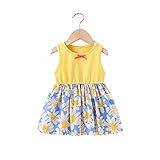 ベビー服 女の子 子供服 Pojour ワンピース 夏 フローラルドレス　プリンセスドレス 子供ギフト 綿 通気 黄色 90cm