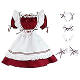 [BETEAM] メイド 服 コスプレ ショート丈 レッド 豪華 8点 セット かわいい メイド エプロン メイドコスチューム ロング 仮装 コンカフェ パーティー クリスマス 大人 男女兼用 L