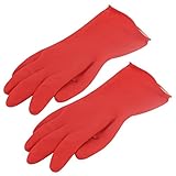 uxcell ゴム手袋 家事用 キッチン 皿 服 洗濯 洗浄 グラブ 防水 ゴム レッド 31 x 13cm 1ペア