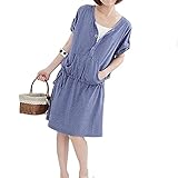 MOMODELI 授乳服 マタニティ ワンピース 半袖 ブルー (ブルー 青)