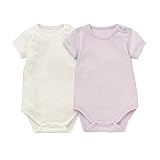 REILI　ベビー用肌着　新生児　肌着　2枚セット　コンビ肌着　ロンパース　70～95cm　綿　赤ちゃん 出産祝い　ベビー　男の子　女の子　半袖　夏 (90, ホワイト+パープル)