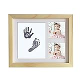 赤ちゃんの手形 足形フレーム ベビー記念品 赤ちゃん フォトフレーム 置き掛け兼用 無毒で安全 誕生記念 出産祝い メモリアル 写真立て (ライトイエロー)